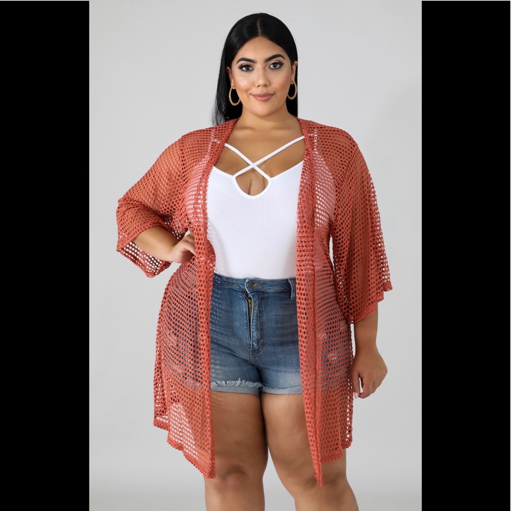 💥 HOST PICK💥Plus Size Kimono Net Cover in Rust